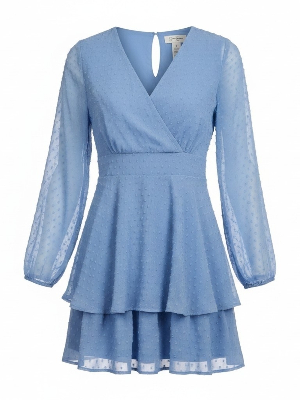 Jessica Simpson Light Blue Wrap back Tiered Long-Sleeve Dress - Picture 2 of 9